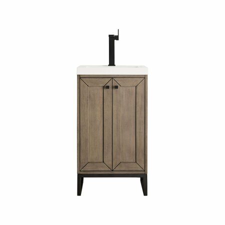 JAMES MARTIN VANITIES Chianti 20in Single Vanity, Whitewashed Walnut, Matte Black, w/ White Glossy Composite Stone Top E303V20WWMBKWG